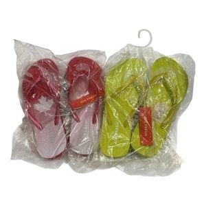 Joe Fresh Flip Flop Set Neon Yellow pair and Canada Day Themed Size 6